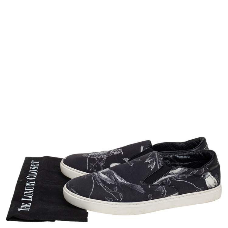 Pre Owned Dolce & Gabbana Blue/White Owl Print Canvas Slip On Sneakers Size 44