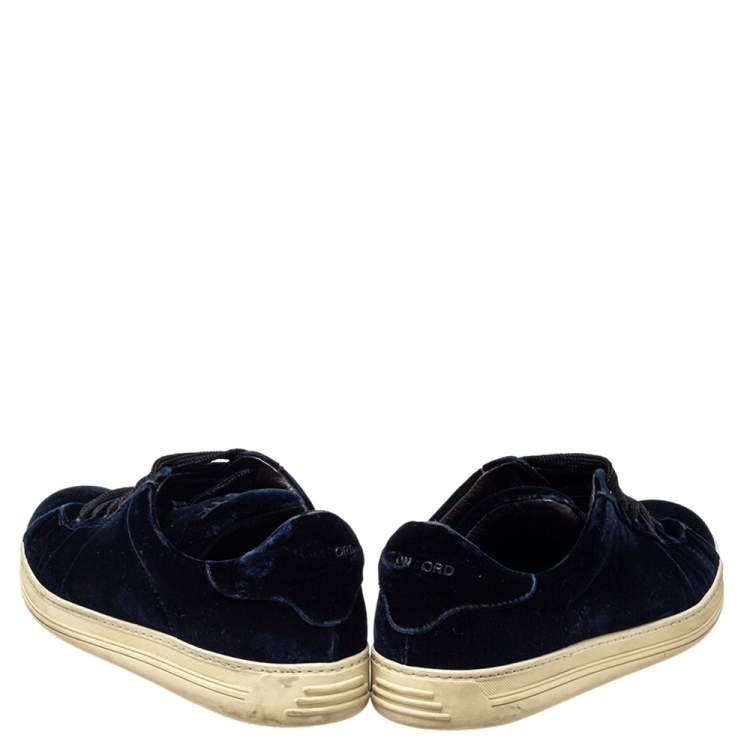 Pre Owned Tom Ford Dark Blue Velvet Russell Low Top Sneakers Size 44