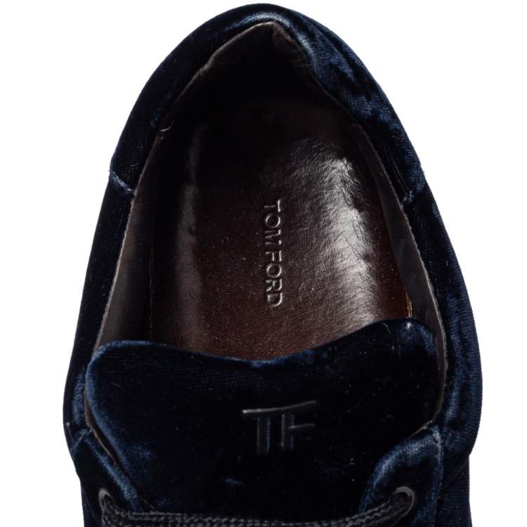 Pre Owned Tom Ford Dark Blue Velvet Russell Low Top Sneakers Size 44