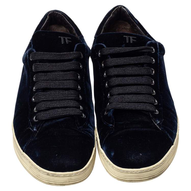 Pre Owned Tom Ford Dark Blue Velvet Russell Low Top Sneakers Size 44
