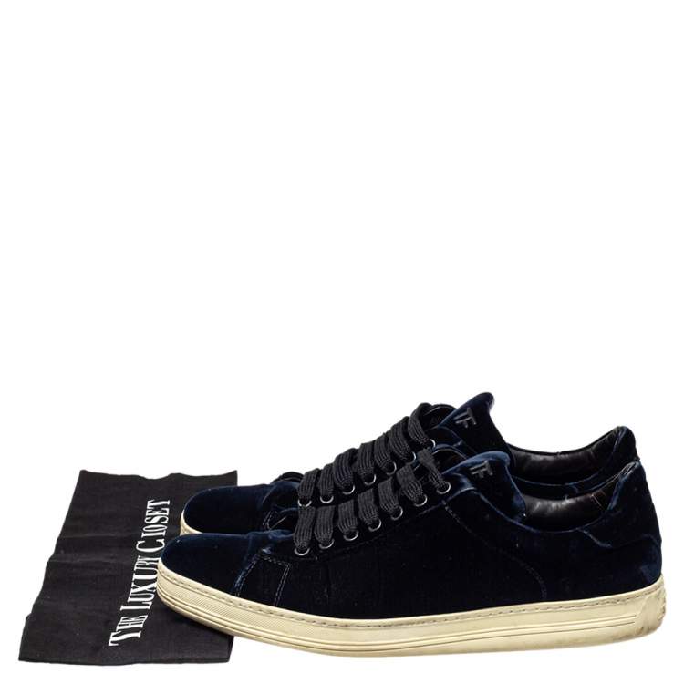Pre Owned Tom Ford Dark Blue Velvet Russell Low Top Sneakers Size 44