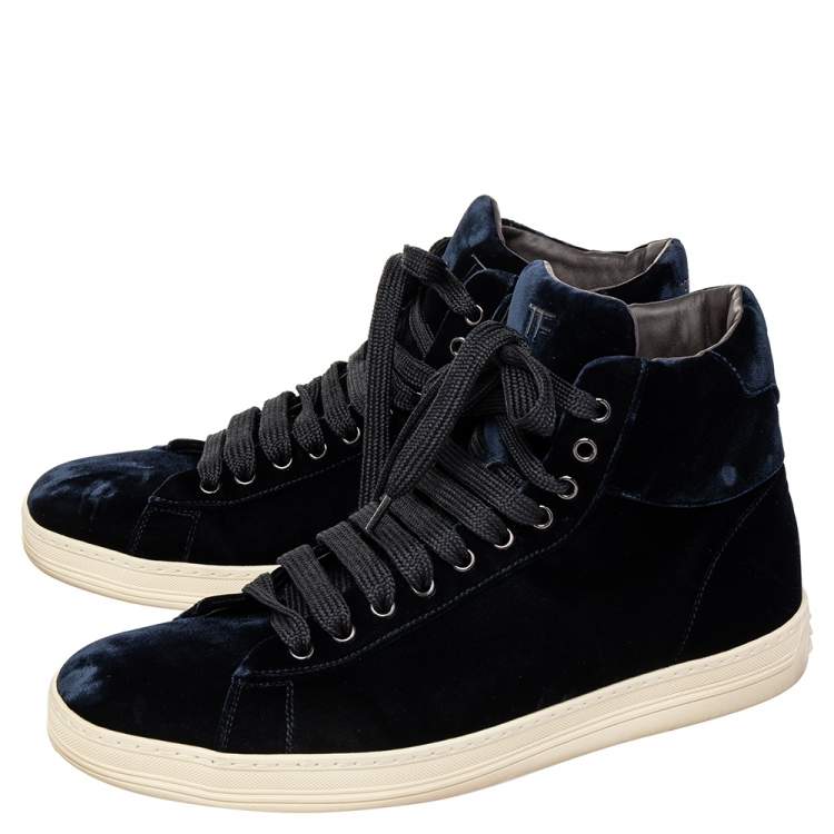 Pre Owned Tom Ford Navy Blue Velvet High Top Sneakers Size 44