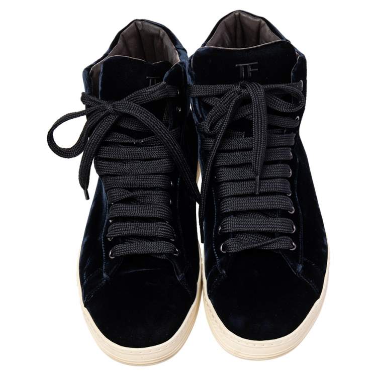 Pre Owned Tom Ford Navy Blue Velvet High Top Sneakers Size 44