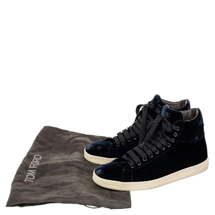 Pre Owned Tom Ford Navy Blue Velvet High Top Sneakers Size 44