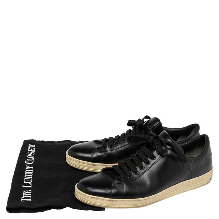 Pre Owned Tom Ford Black Leather Warwick Low Top Sneakers Size 44