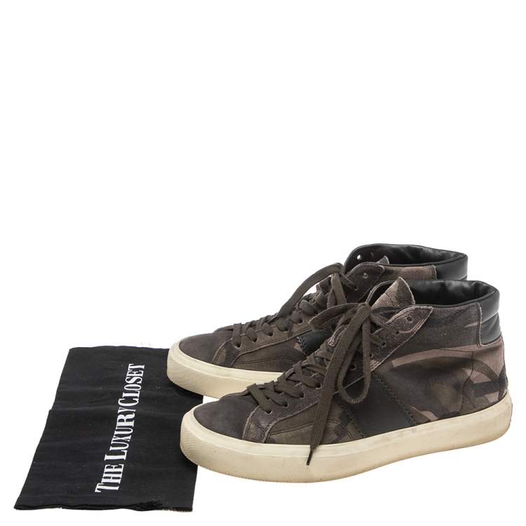 Pre Owned Tom Ford Green/Brown Suede And Leather Cambridge High Top Sneakers Size 46