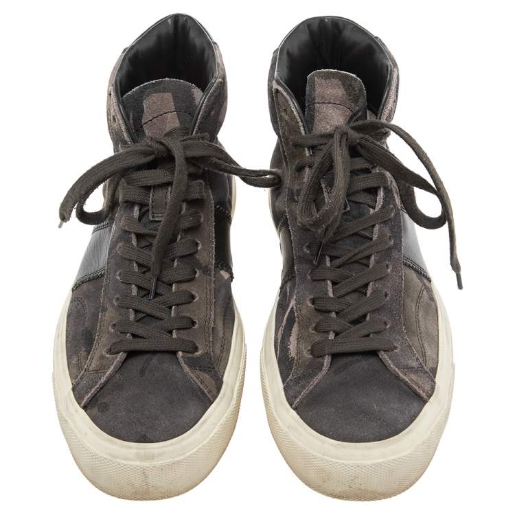 Pre Owned Tom Ford Green/Brown Suede And Leather Cambridge High Top Sneakers Size 46