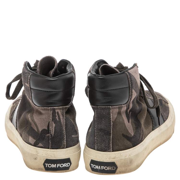 Pre Owned Tom Ford Green/Brown Suede And Leather Cambridge High Top Sneakers Size 46