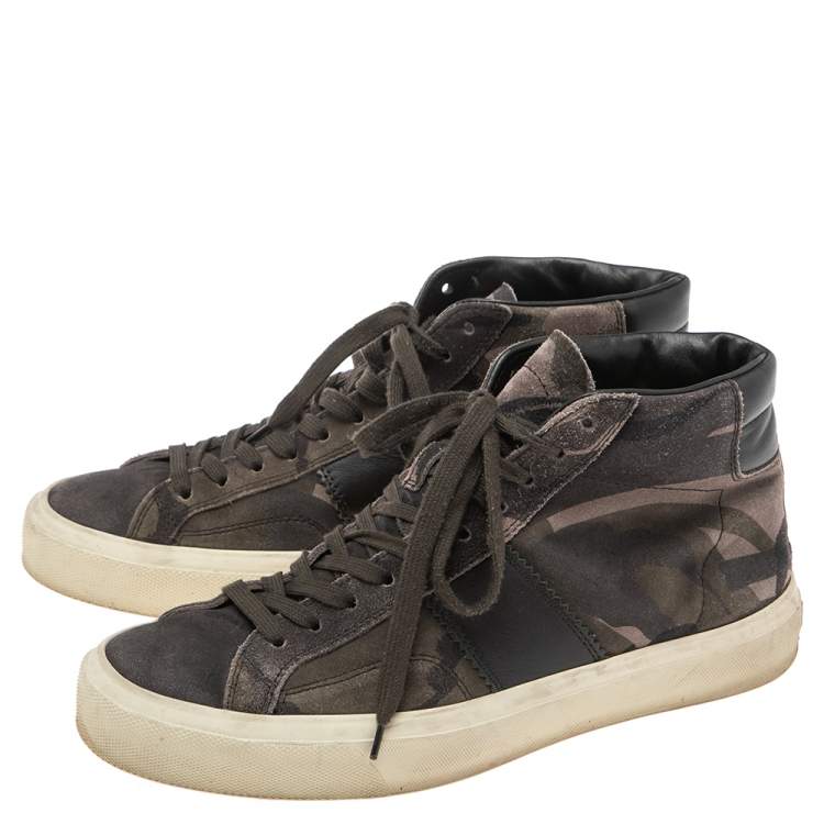 Pre Owned Tom Ford Green/Brown Suede And Leather Cambridge High Top Sneakers Size 46