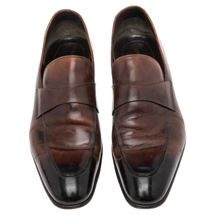 Pre Owned Tom Ford Brown Leather Penny Slip On Loafers Size 42