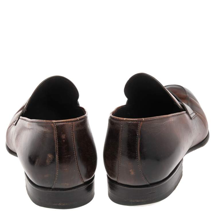 Pre Owned Tom Ford Brown Leather Penny Slip On Loafers Size 42