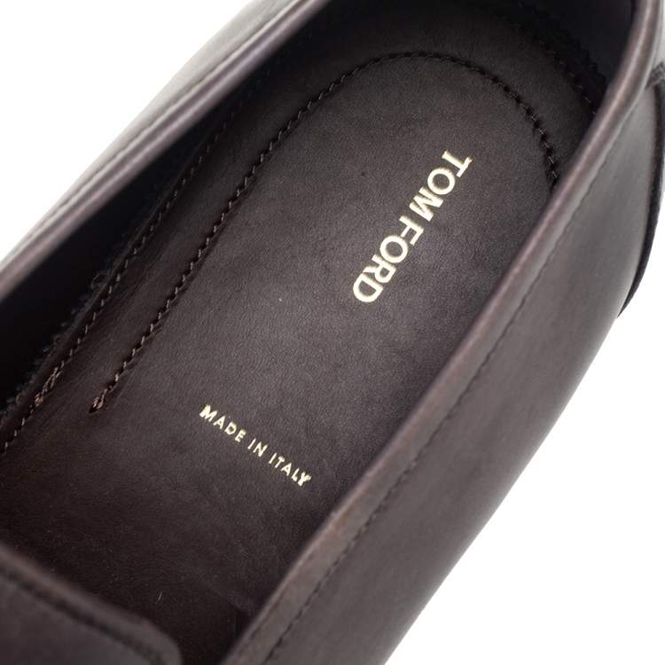 Pre Owned Tom Ford Black/Grey Ombre Leather Penny Slip On Loafers Size 42