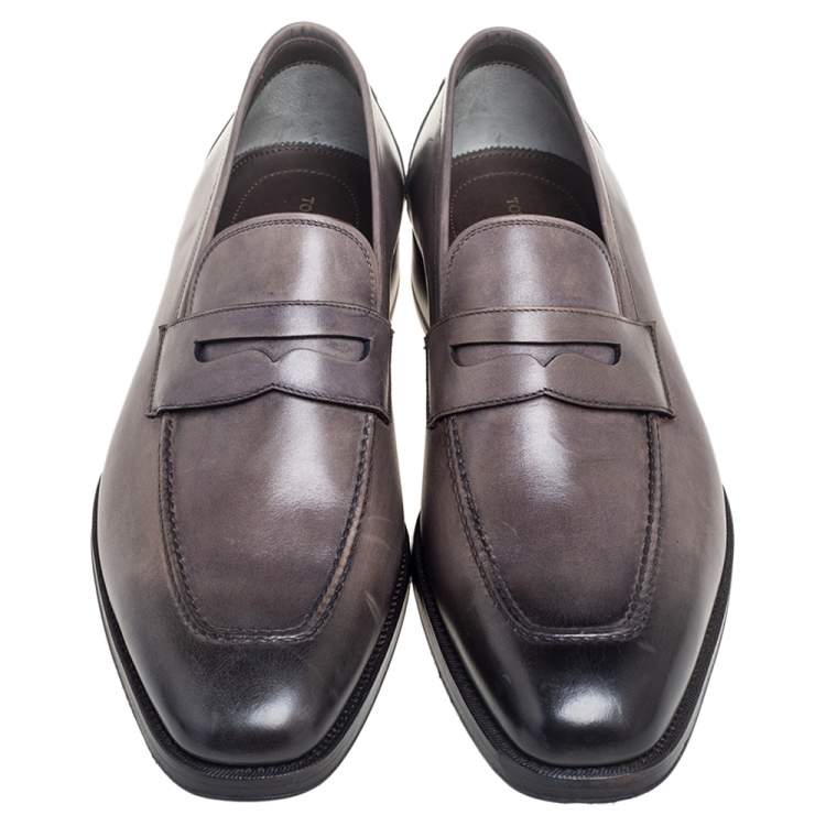 Pre Owned Tom Ford Black/Grey Ombre Leather Penny Slip On Loafers Size 42