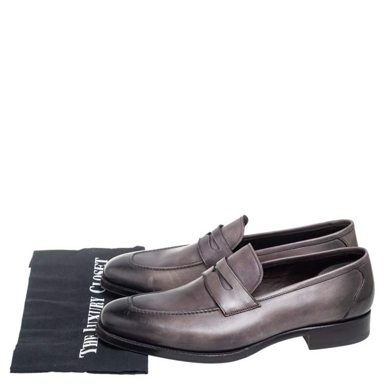 Pre Owned Tom Ford Black/Grey Ombre Leather Penny Slip On Loafers Size 42