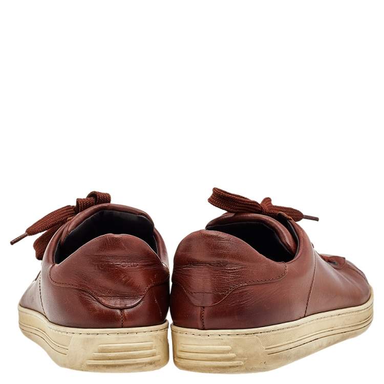 Pre Owned Tom Ford Brown Leather Low Top Sneakers Size 46