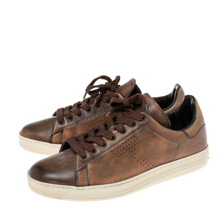 Pre Owned Tom Ford Brown Leather Warwick Low Top Sneakers Size 40