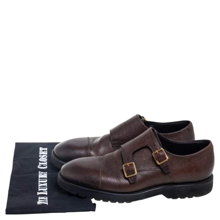 Pre Owned Tom Ford Dark Brown Leather Buckle Oxfords Size 42