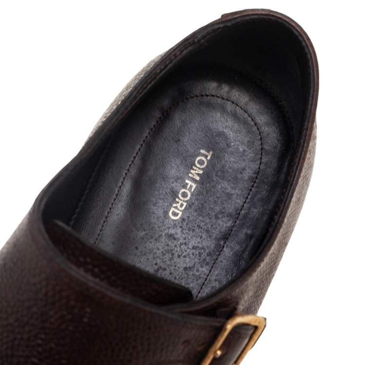 Pre Owned Tom Ford Dark Brown Leather Buckle Oxfords Size 42