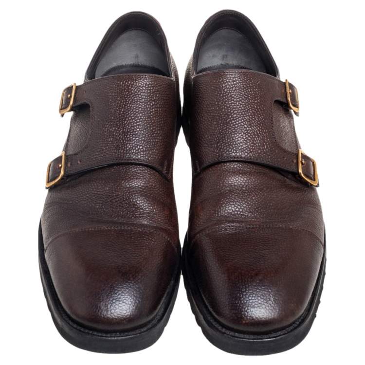 Pre Owned Tom Ford Dark Brown Leather Buckle Oxfords Size 42