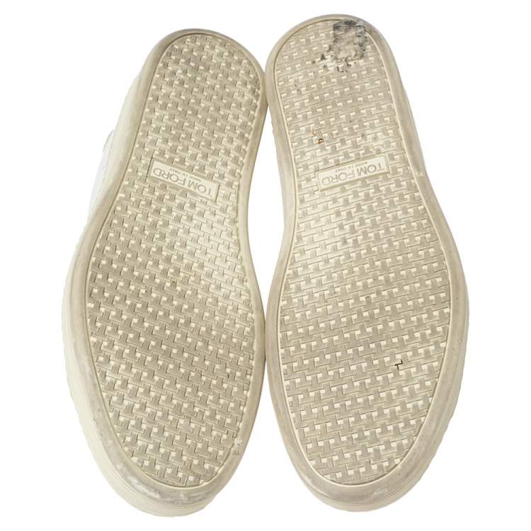 Pre Owned Tom Ford White Warwick Perforated Leather Low-Top Sneakers Size 41