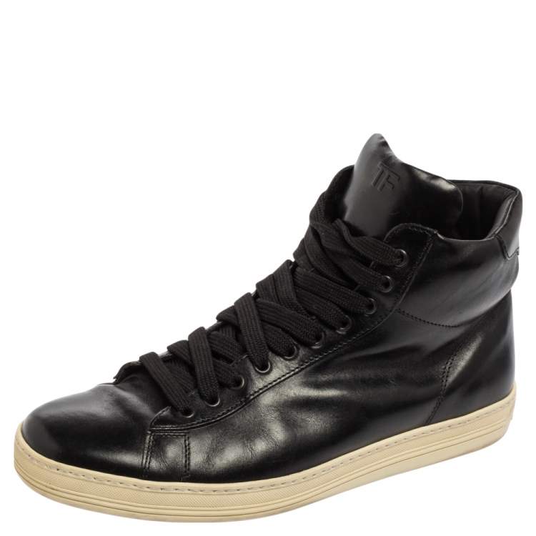 Pre Owned Tom Ford Black Leather High Top Sneakers Size 44