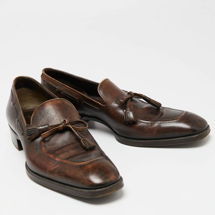 Pre Owned Tom Ford Brown Leather Tassel Slip On Loafers Size 40