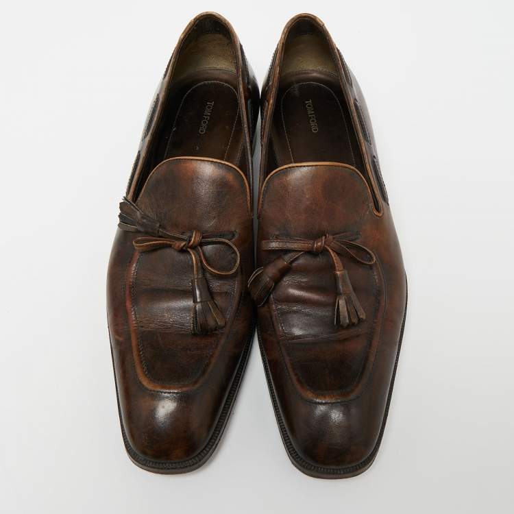 Pre Owned Tom Ford Brown Leather Tassel Slip On Loafers Size 40