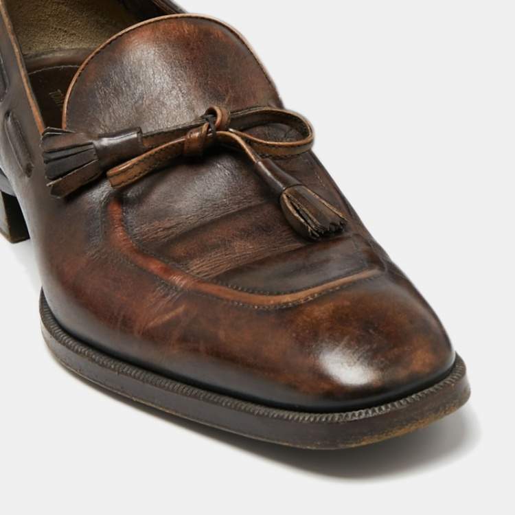 Pre Owned Tom Ford Brown Leather Tassel Slip On Loafers Size 40