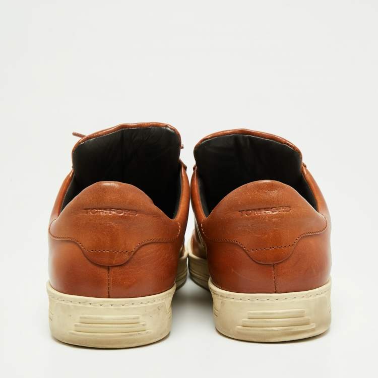 Pre Owned Tom Ford Brown Leather Low Top Sneakers Size 45