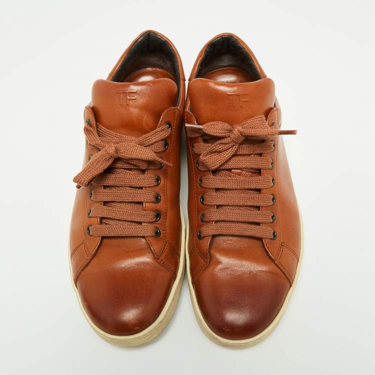 Pre Owned Tom Ford Brown Leather Low Top Sneakers Size 45