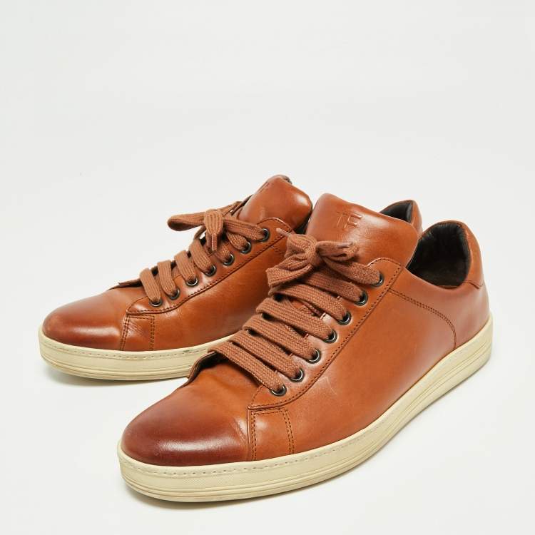 Tom Ford Brown Leather Low Top Sneakers Size 45 Tom Ford | TLC