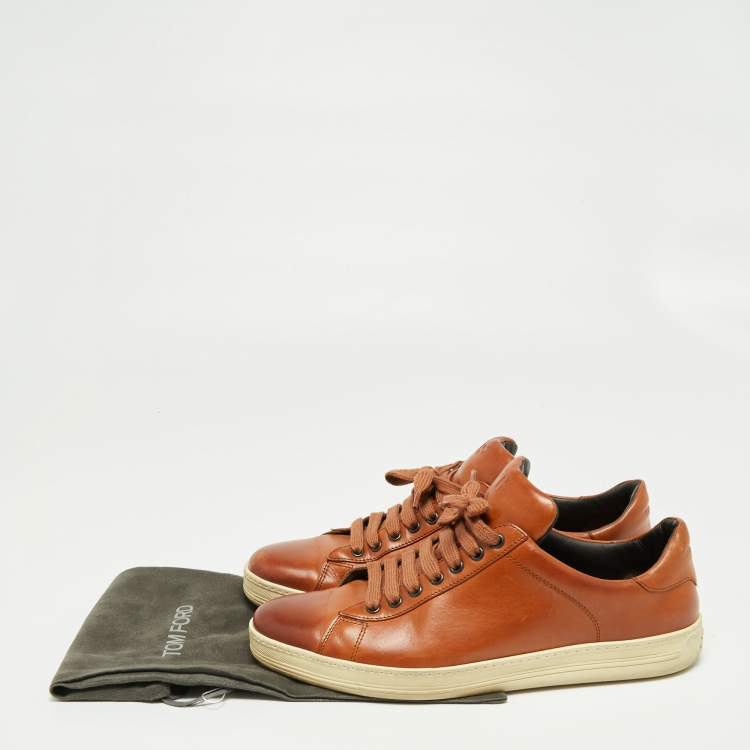 Pre Owned Tom Ford Brown Leather Low Top Sneakers Size 45
