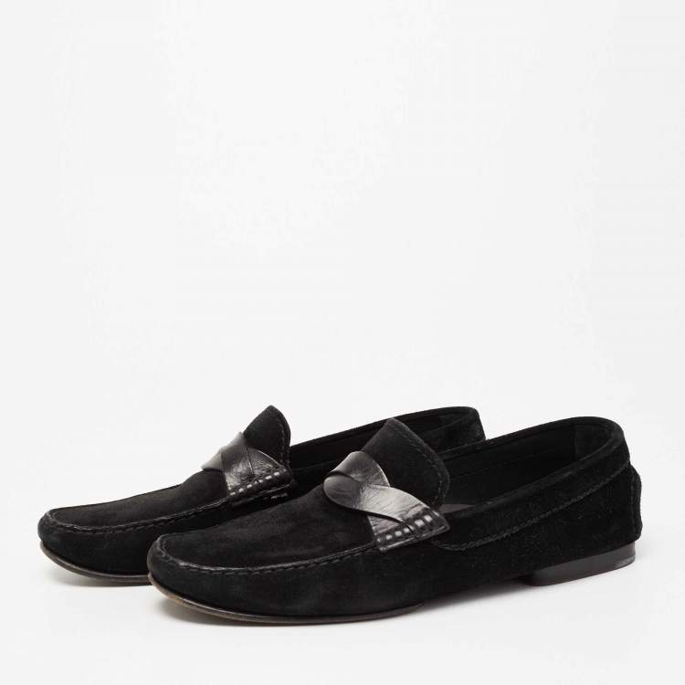 Pre Owned Tom Ford Black Suede And Leather Twist Band Elkan Loafer Size 43