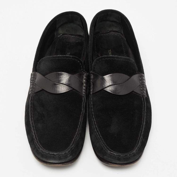 Pre Owned Tom Ford Black Suede And Leather Twist Band Elkan Loafer Size 43