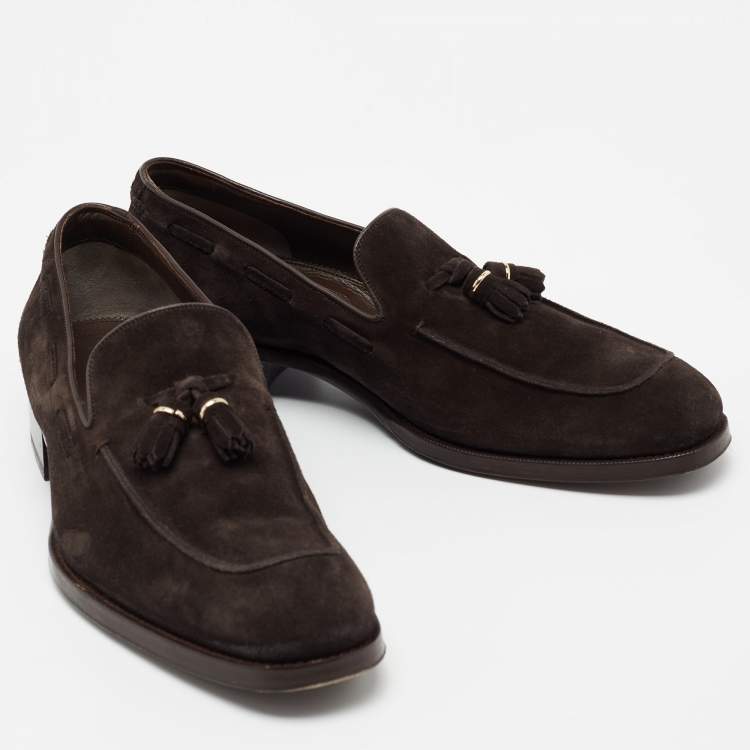 Pre Owned Tom Ford Dark Brown Suede Edgar Tassel Loafers Size 42.5