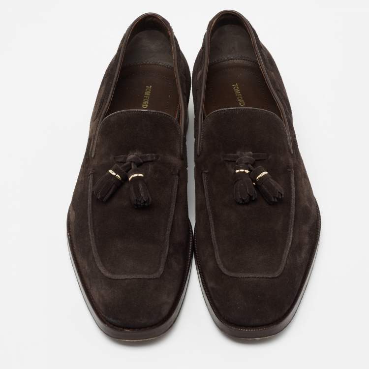 Pre Owned Tom Ford Dark Brown Suede Edgar Tassel Loafers Size 42.5