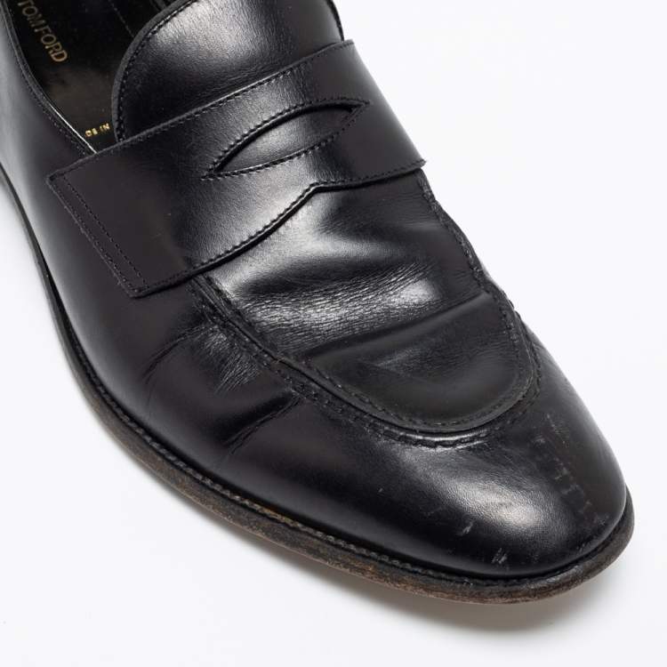 Pre Owned Tom Ford Black Leather Penny Loafers Size 44