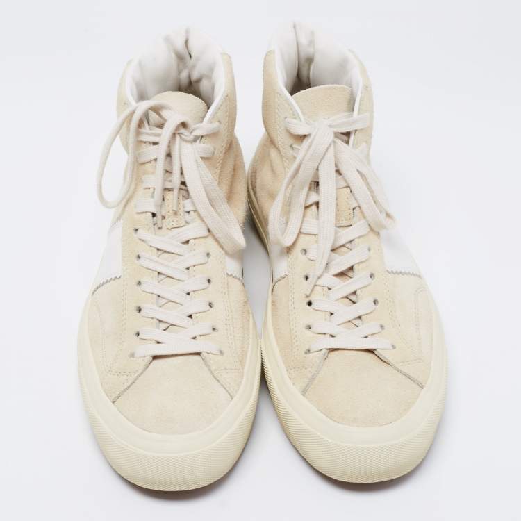Pre Owned Tom Ford Beige/White Suede and Leather Cambridge High Top Sneakers Size 44