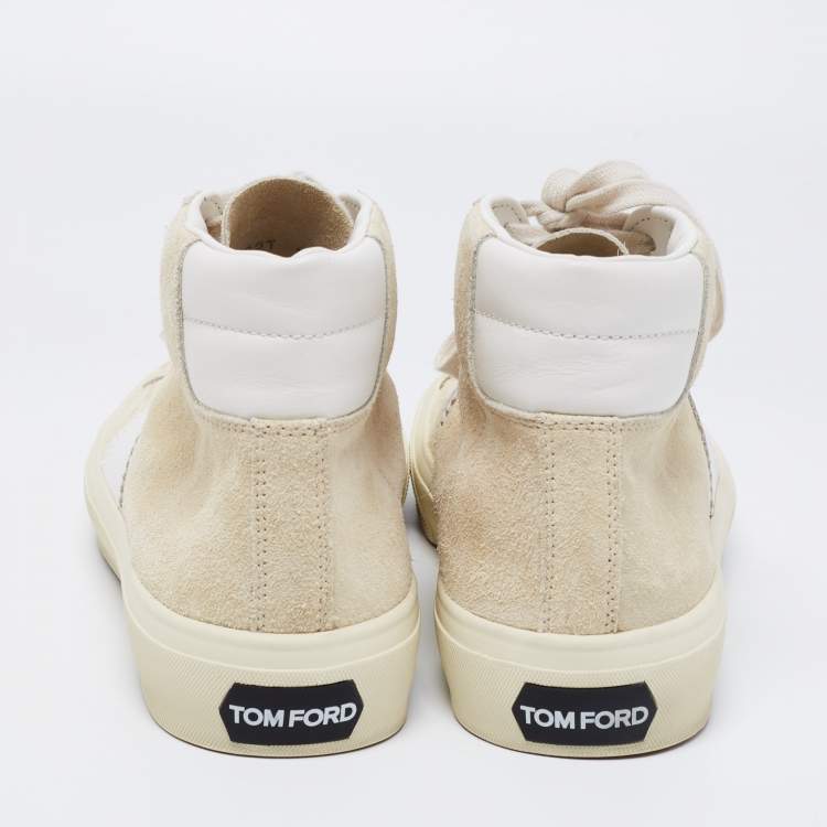 Pre Owned Tom Ford Beige/White Suede and Leather Cambridge High Top Sneakers Size 44
