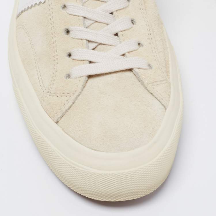 Pre Owned Tom Ford Beige/White Suede and Leather Cambridge High Top Sneakers Size 44
