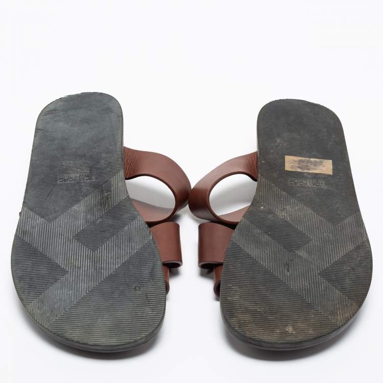 Pre Owned Tom Ford Brown Leather Flat Sandals Size 43