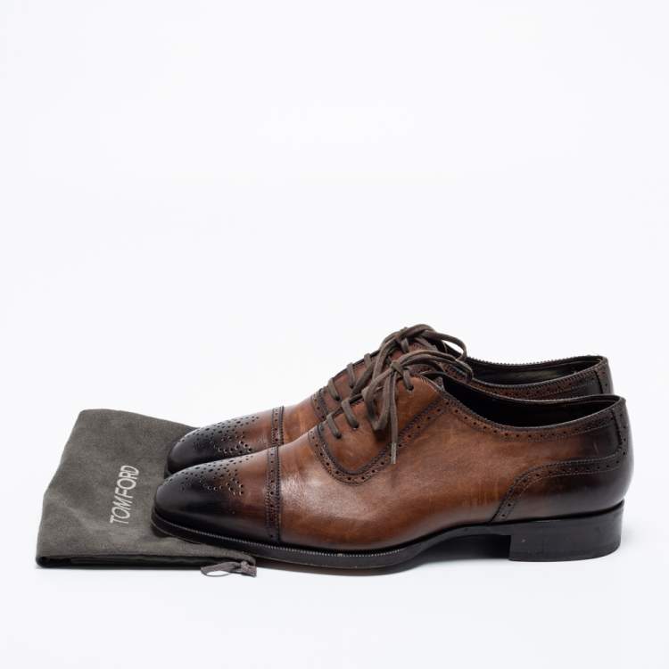 Pre Owned Tom Ford Brown Brogue Leather Lace Up Oxfords Size 42.5