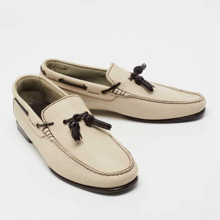 Pre Owned Tom Ford Beige Leather Tassel Slip On Loafers Size 40