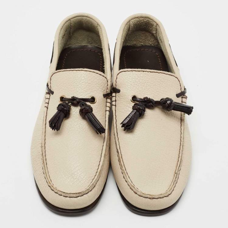 Pre Owned Tom Ford Beige Leather Tassel Slip On Loafers Size 40