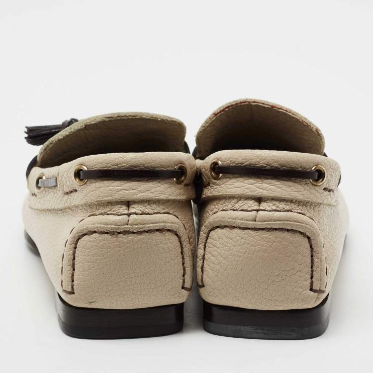 Pre Owned Tom Ford Beige Leather Tassel Slip On Loafers Size 40