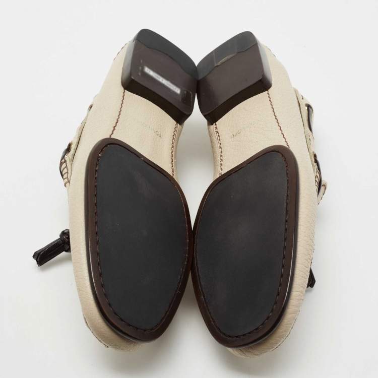 Pre Owned Tom Ford Beige Leather Tassel Slip On Loafers Size 40