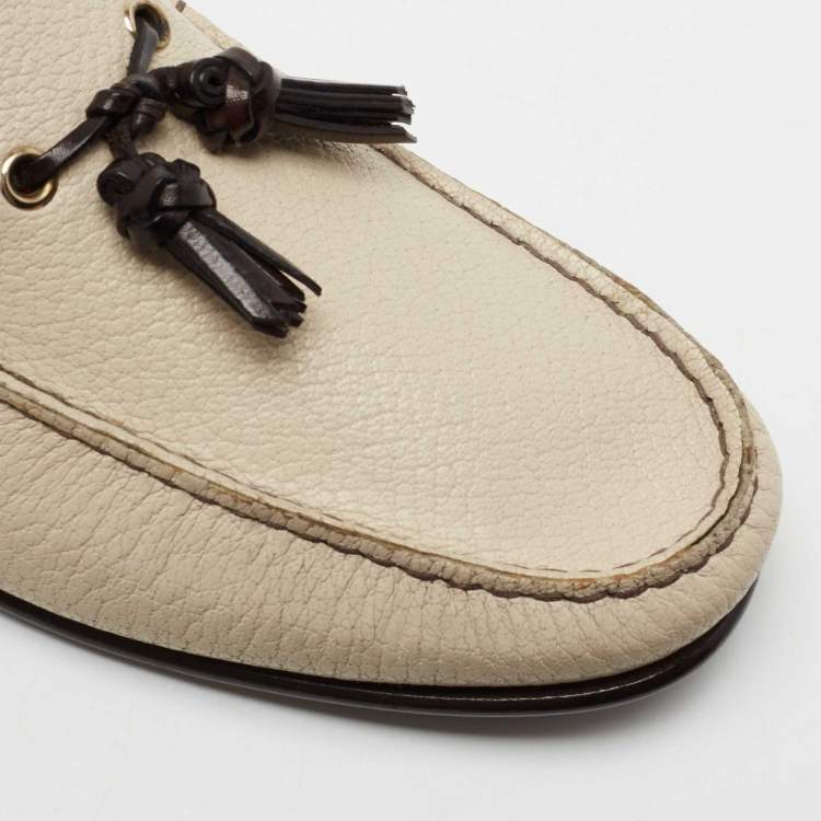 Pre Owned Tom Ford Beige Leather Tassel Slip On Loafers Size 40