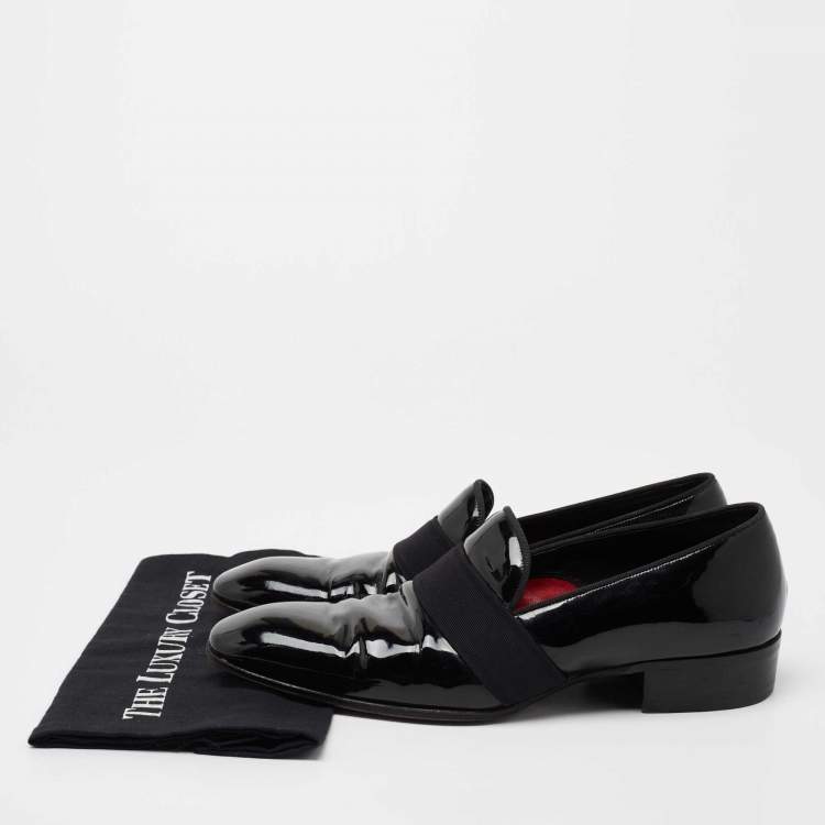 Pre Owned Tom Ford Black Patent Leather and Ribbon Band Tuxedo Loafers Size 42.5