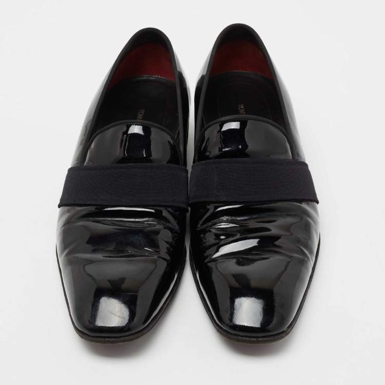 Pre Owned Tom Ford Black Patent Leather and Ribbon Band Tuxedo Loafers Size 42.5