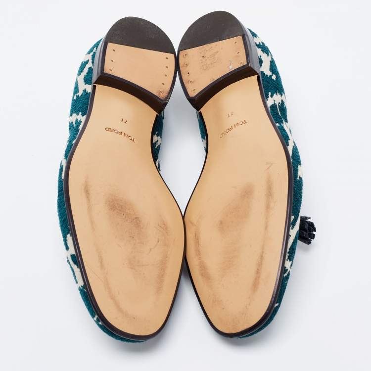 Pre Owned Tom Ford Green/White Fabric Tassel Detail Loafers Size 41